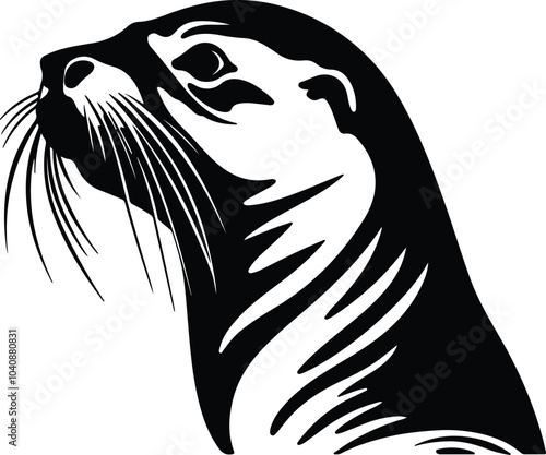 Black silhouette of California sea lion head