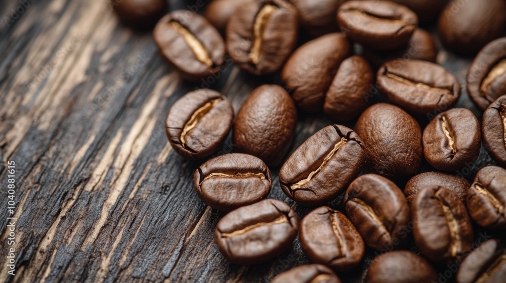 Coffee Beans on Rustic Wooden Surface Coffee Beans on Rustic Wooden Surface