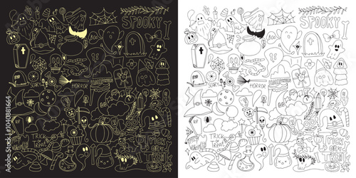 set of handrawn halloween doodles element isolated on white background