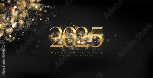 Exquisite gold design for New Year 2025 on black, highlighting the joy and elegance of the upcoming year