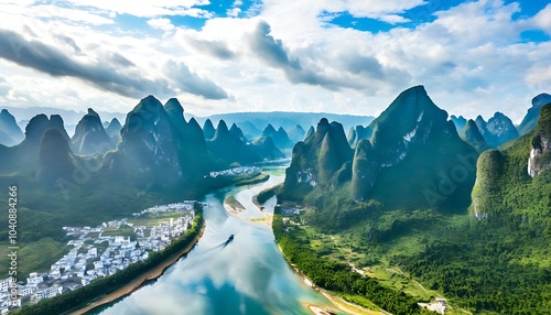 The beauty of Yangshuo and Lijiang River, presented in aerial photography photo