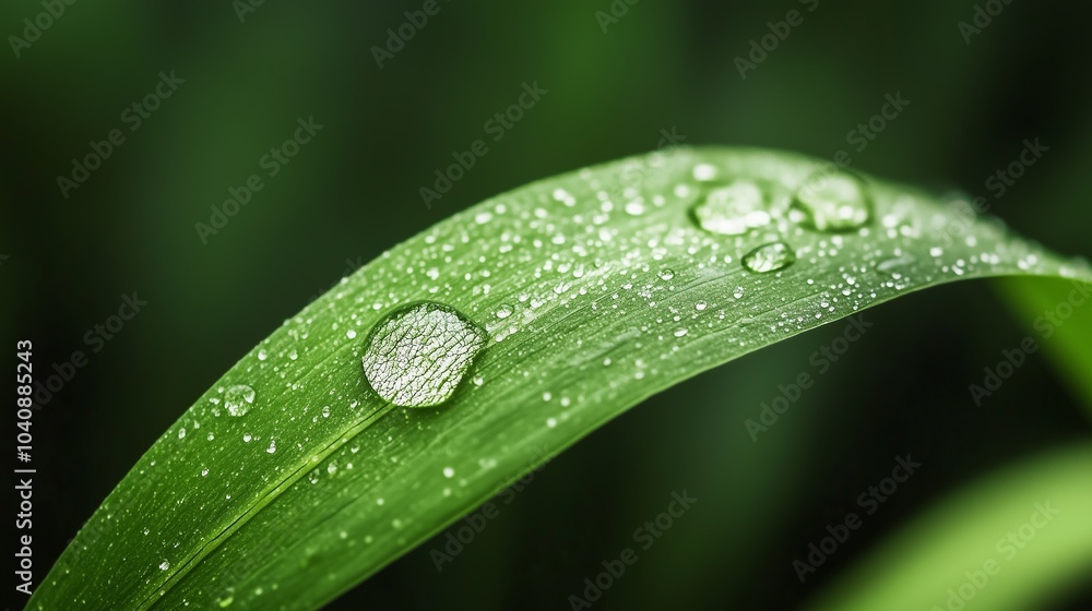 Fresh Green Leaf with Water Droplets and Soft Background Fresh Green Leaf with Water Droplets and Soft Background