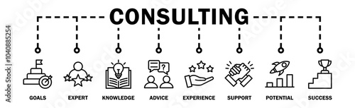 Consulting banner web icon vector illustration concept for business consultation with an icon of goals, expert, knowledge, advice, experience, support, potential, and success