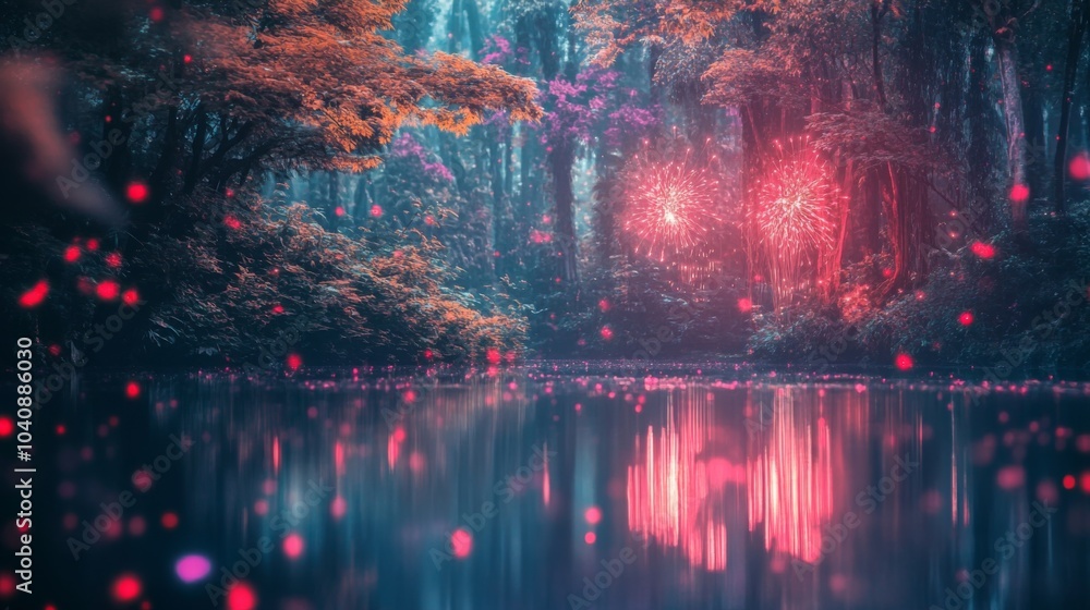 Fototapeta premium Serene Forest Reflection on Glowing Lake