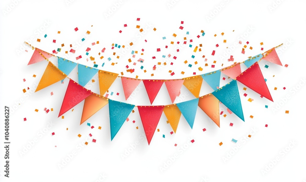 Fototapeta premium White background with party flag stripes, silver and gold glitter.