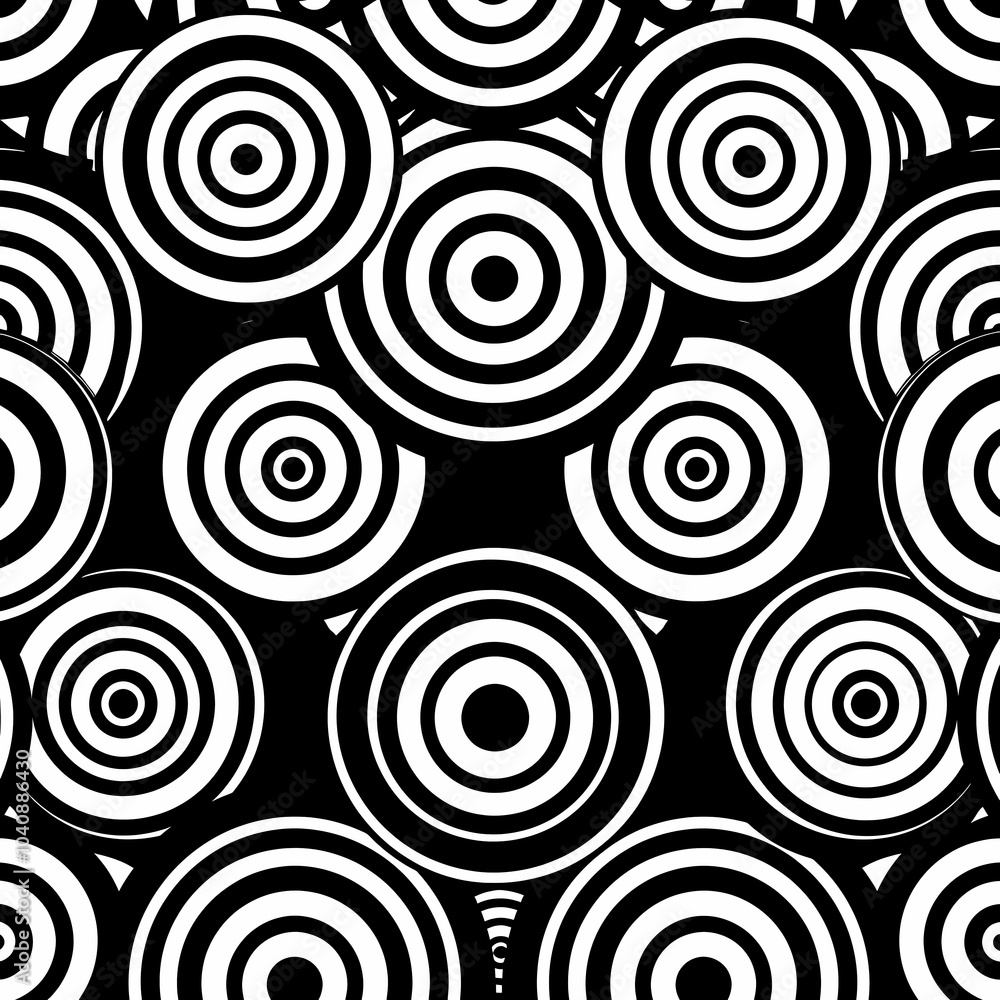 A striking black and white pattern of concentric circles creating a bold, modern aesthetic, perfect for contemporary designs. A striking black and white pattern of concentric circles creating a bold, modern aesthetic, perfect for contemporary designs.