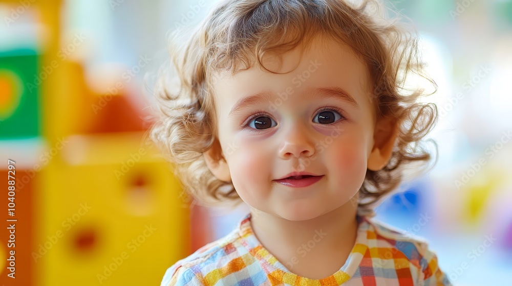 Radiant joy, a curlyhaired boy's infectious smile captures the essence of childhood wonder Radiant joy, a curlyhaired boy's infectious smile captures the essence of childhood wonder