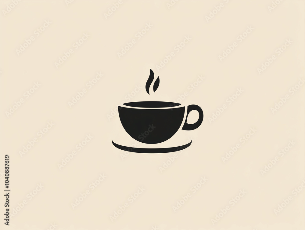 Obraz premium Minimalist coffee cup icon with bold lines and muted monochrome background, focus on simple design and high contrast.