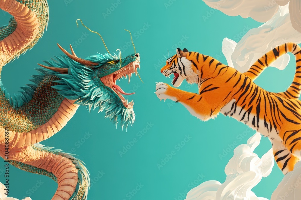 A dragon and a tiger are fighting the tiger is angry and the dragon is also angry A dragon and a tiger are fighting the tiger is angry and the dragon is also angry