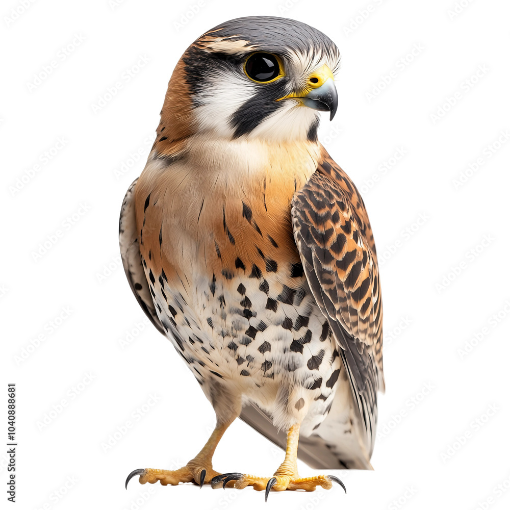 A Striking Closeup of a Standing American Kestrel Bird Isolated on a Clear Transparent Background A Striking Closeup of a Standing American Kestrel Bird Isolated on a Clear Transparent Background