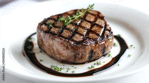 Grilled Steak with Herbs on Plate