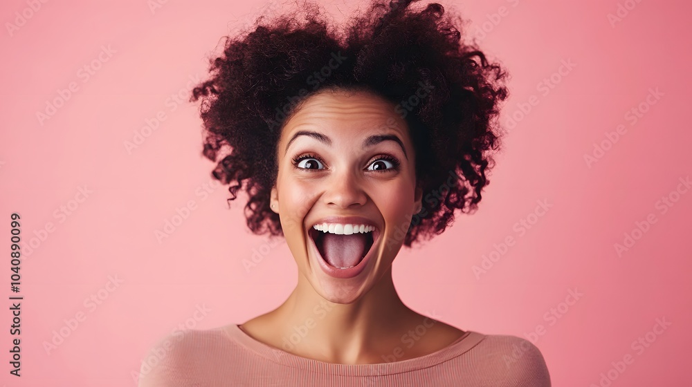 Surprised happy beautiful woman looking in excitement. Studio shot on pink background. Surprised happy beautiful woman looking in excitement. Studio shot on pink background.