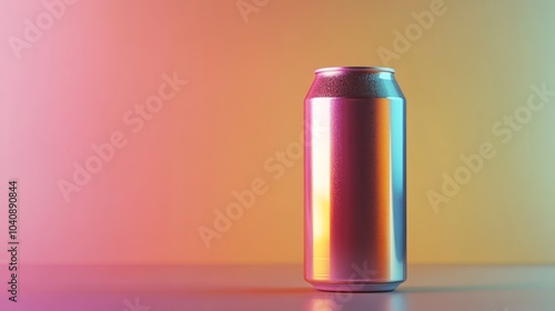 Vibrant pink and orange can of soda rests on a table, ready to quench your thirst