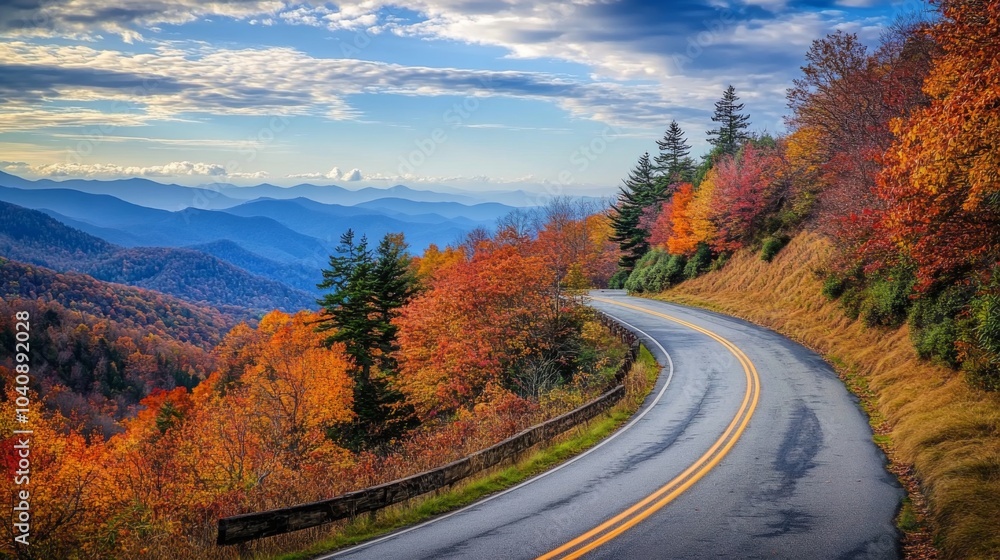 Scenic Autumn Road Through Colorful Mountain Landscape Scenic Autumn Road Through Colorful Mountain Landscape
