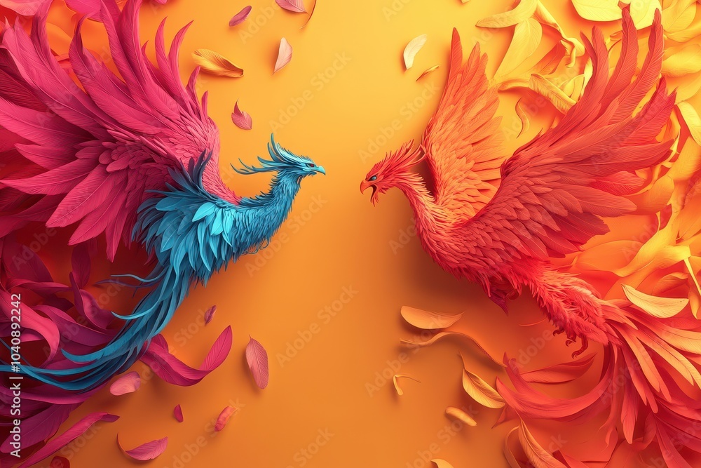 Obraz premium Two colorful birds with one blue and one red