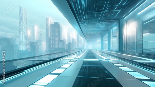 A quiet futuristic school with sleek, nobody