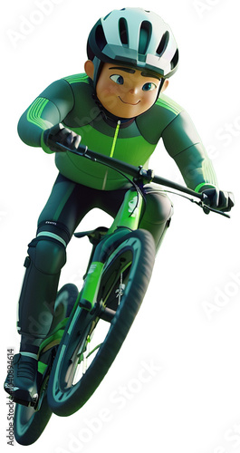 3D character cyclist racing, full body, wearing a helmet and cycling suit