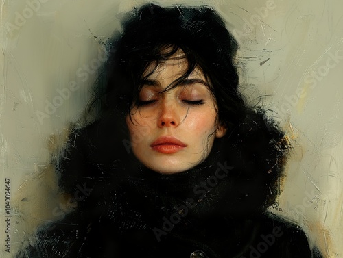 Close Up Portrait of a Woman with Eyes Closed photo