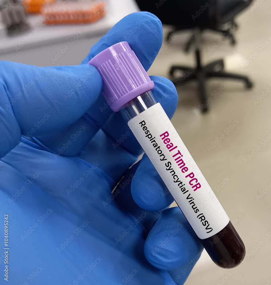 Blood sample for RSV (respiratory syncytial virus) PCR test, common respiratory virus that usually causes mild, cold-like symptoms Blood sample for RSV (respiratory syncytial virus) PCR test, common respiratory virus that usually causes mild, cold-like symptoms