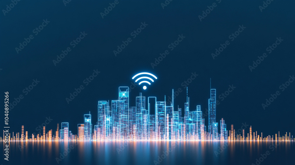 digital city skyline illuminated by signal waves represents modern connectivity and technology. vibrant colors and sleek design evoke sense of innovation and progress digital city skyline illuminated by signal waves represents modern connectivity and technology. vibrant colors and sleek design evoke sense of innovation and progress