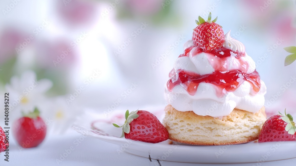 Fresh Strawberry Dessert with Whipped Cream Topping Fresh Strawberry Dessert with Whipped Cream Topping