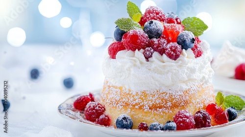 Delicious Cake with Berries and Creamy Topping