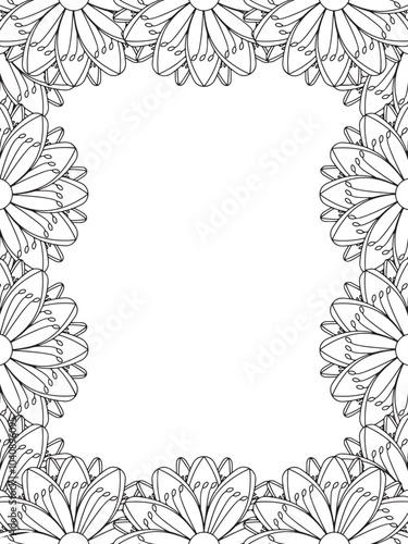 All these designs are hand-drawn and unique Flower Border is a Beautiful black-and-white illustration for adult coloring book, This is a printable Beautiful Zentangle Coloring page for KDP Interior,