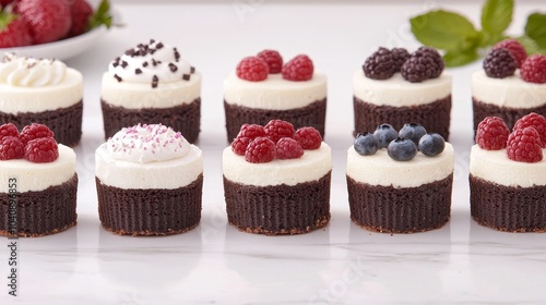 Assorted Mini Cupcakes with Berries and Cream Topping