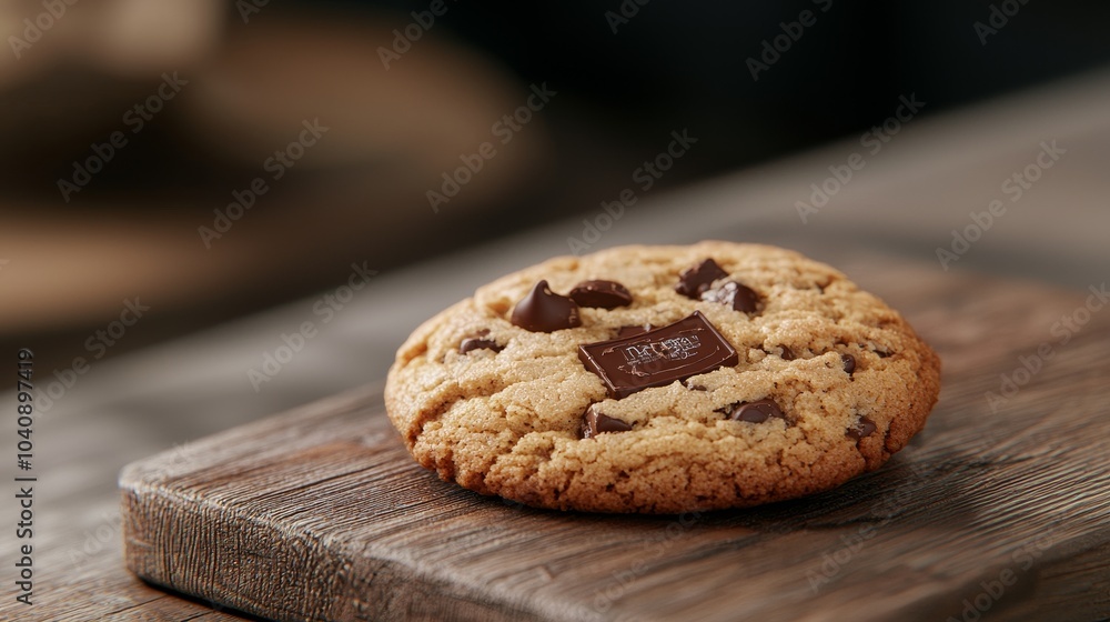 Delicious Chocolate Chip Cookie on Wooden Board Delicious Chocolate Chip Cookie on Wooden Board