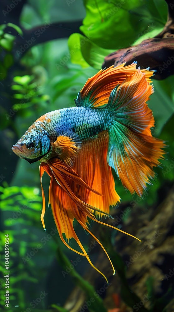 Fototapeta premium Vibrant Betta Fish in an Aquarium