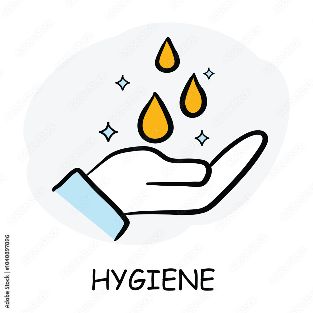 Vector icon for hygiene. Hands with soap droplets in hand-drawn style, symbolizing cleanliness and personal care. Vector icon for hygiene. Hands with soap droplets in hand-drawn style, symbolizing cleanliness and personal care.