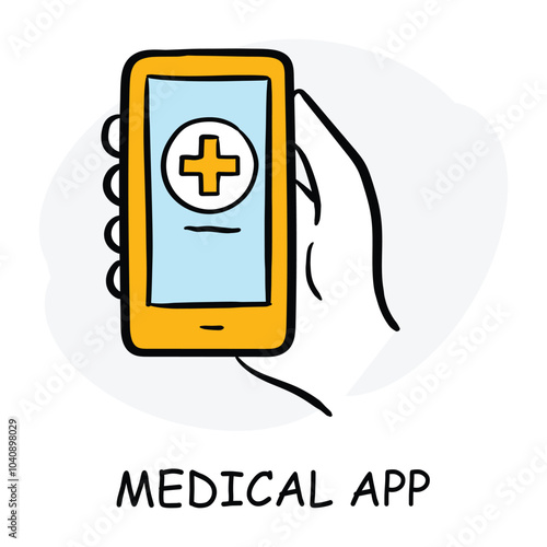 Vector icon for medical app. Smartphone with a cross symbol, representing healthcare applications.