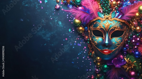 Wallpaper Mural A person wearing a mask, likely a Mardi Gras mask, adorned with colorful beads and decorations. Torontodigital.ca