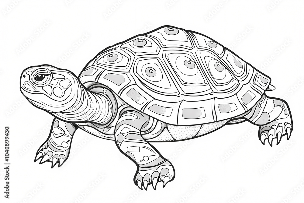 Fototapeta premium Detailed illustration of a turtle showcasing intricate shell patterns and features, perfect for coloring or artistic inspiration.