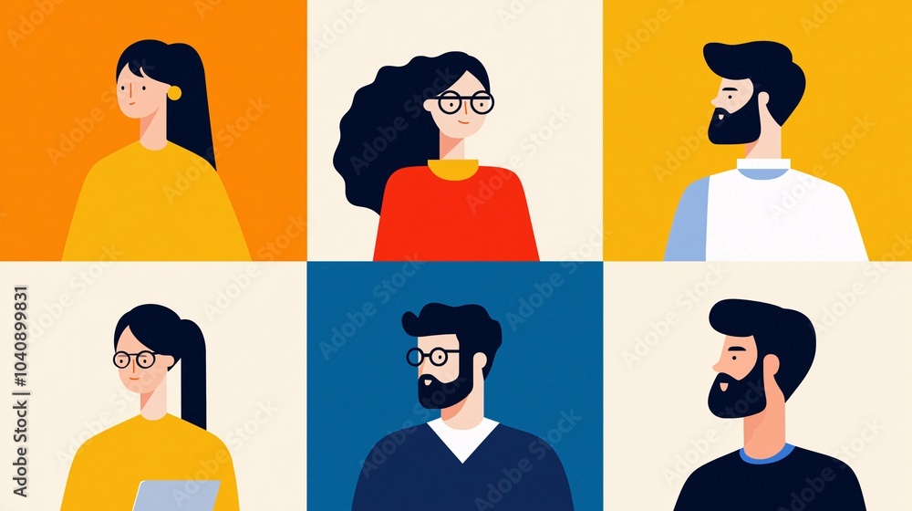 Diverse People in Colorful Pop Art Style Illustration Diverse People in Colorful Pop Art Style Illustration