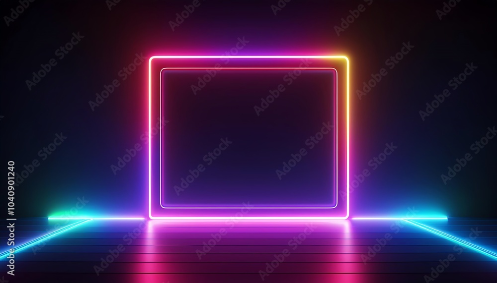 A vibrant neon frame against a dark background, creating a striking visual contrast with colorful lighting effects. A vibrant neon frame against a dark background, creating a striking visual contrast with colorful lighting effects.