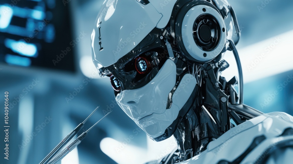 Fototapeta premium A humanoid robot designed for medical assistance, performing surgeries with precision and care, Medical robot style