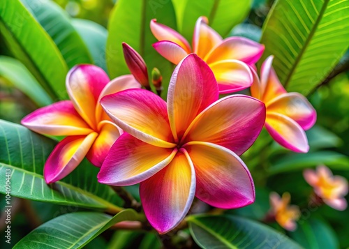 Wallpaper Mural Captivating beauty unfolds in this breathtaking photograph of pink and yellow plumeria blooms. Torontodigital.ca