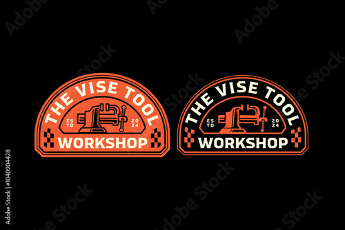 vise machine tool retro badge logo design for woodwork, craftsman, mechanic. workbench, clamping equipment emblem logo collection for repairer, workshop