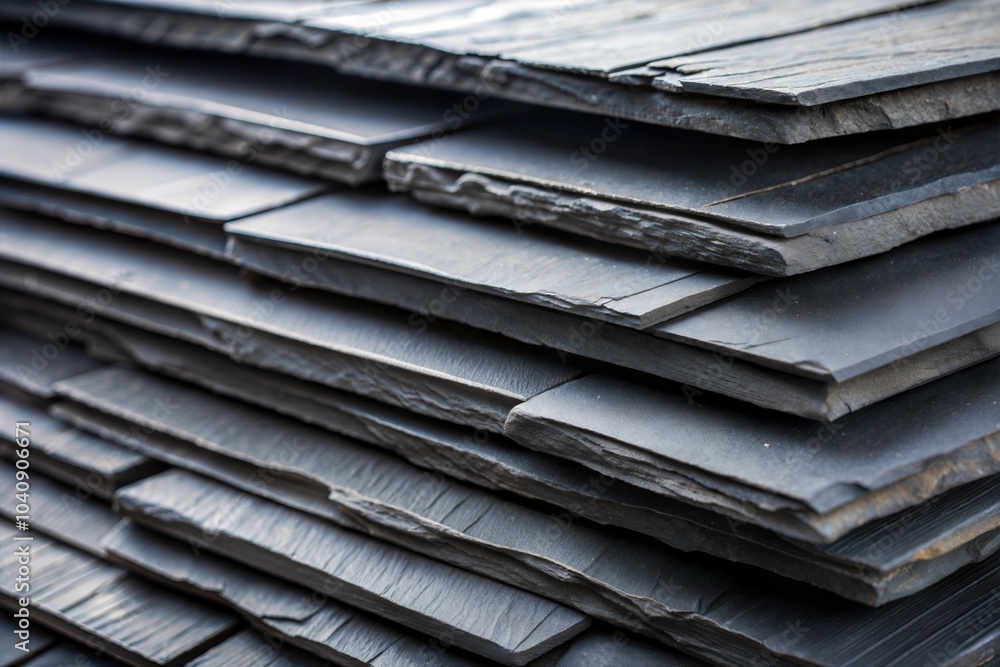 Stacked slate tiles with textured black surface Stacked slate tiles with textured black surface