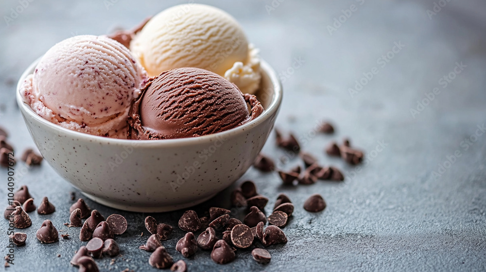 chocolate and creamy vanilla ice cream scoops. The contrast of colors and textures symbolizes the balance between sweet pleasure and pure enjoyment chocolate and creamy vanilla ice cream scoops. The contrast of colors and textures symbolizes the balance between sweet pleasure and pure enjoyment