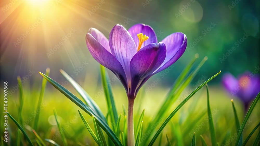 Delicate purple crocuses bloom, a springtime spectacle in the meadow. Delicate purple crocuses bloom, a springtime spectacle in the meadow.