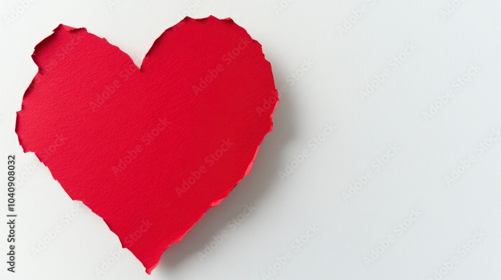 valentines day concept, red heart shaped paper cutout on a white background with ragged edges valentines day concept, red heart shaped paper cutout on a white background with ragged edges