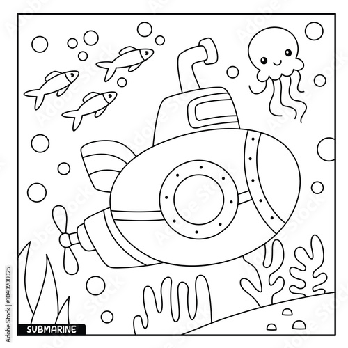 Submarine coloring page for kids
