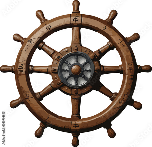 ship steering wheel vector art illustration icon style