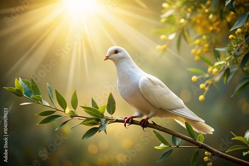 Dove of peace, olive branch in beak - a symbol of enduring tranquility.