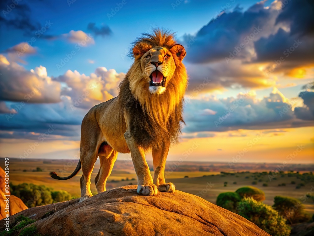 Obraz premium Drone captures the lion's jaw, a symbol of untamed might and beauty.