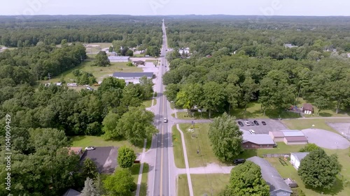 Village of Rothbury, Michigan with drone video moving forward. photo