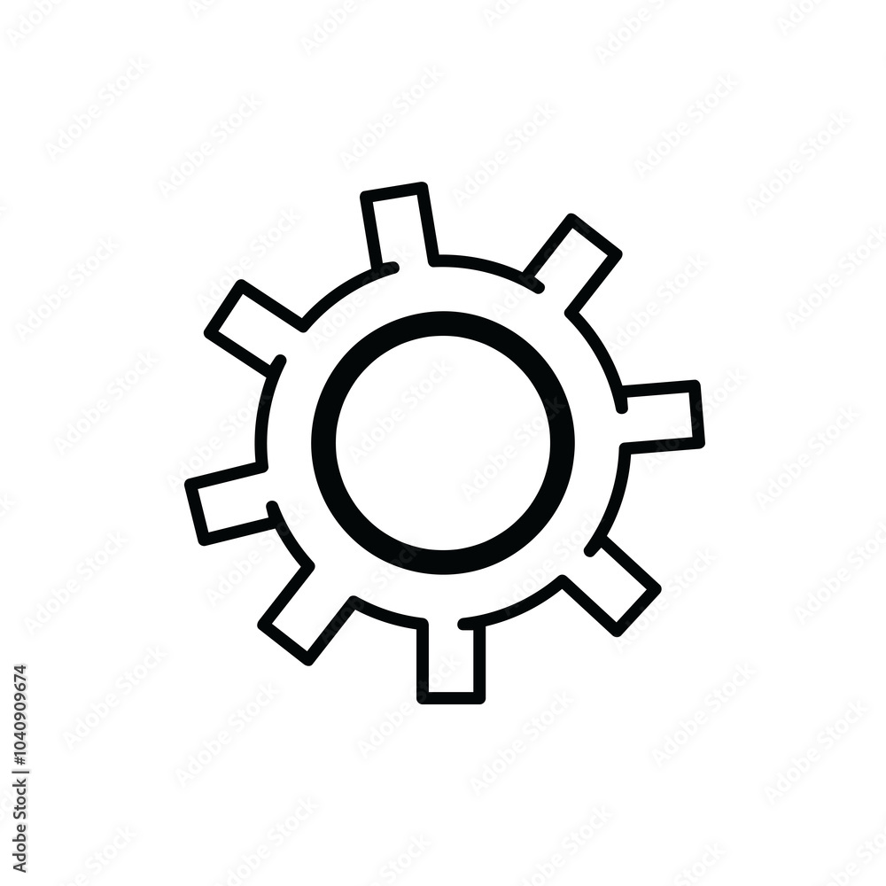 Gear symbol in black outline on white background Gear symbol in black outline on white background