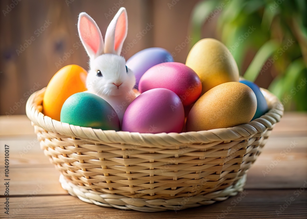 Easter basket: minimalist design, bunny and eggs. Easter basket: minimalist design, bunny and eggs.